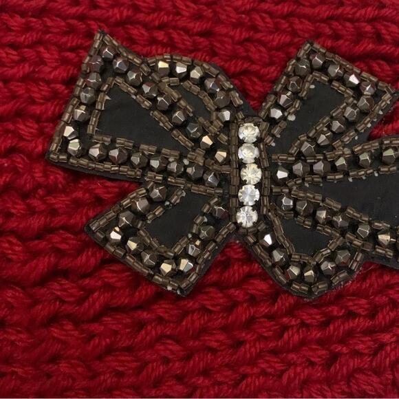 Cozy Red Knit Warm Headband with Embellished Bow Cold Weather - Picture 2 of 6